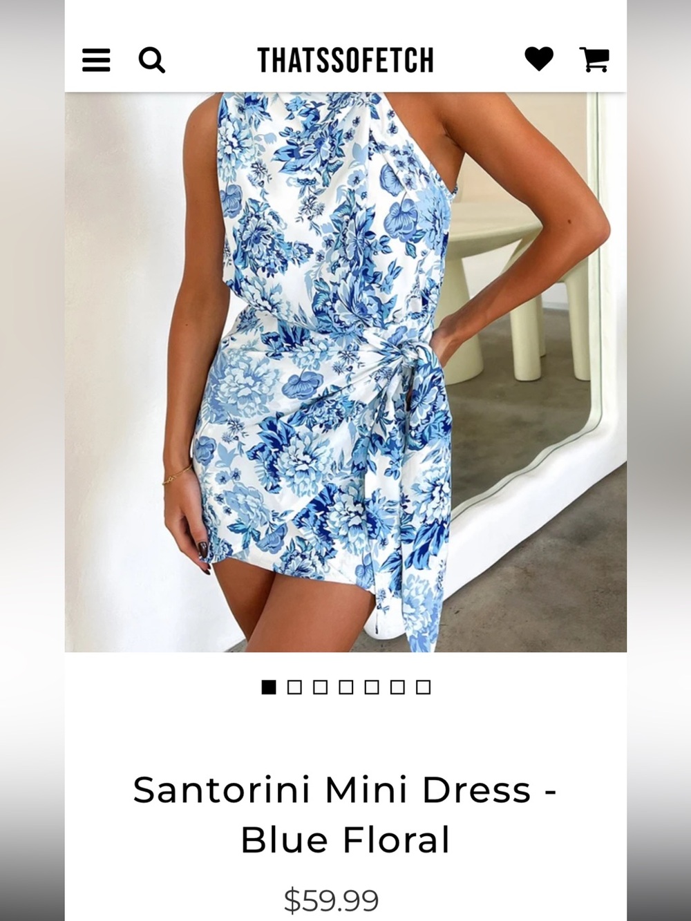 One-Shoulder Blue Floral Dress - White & Blue